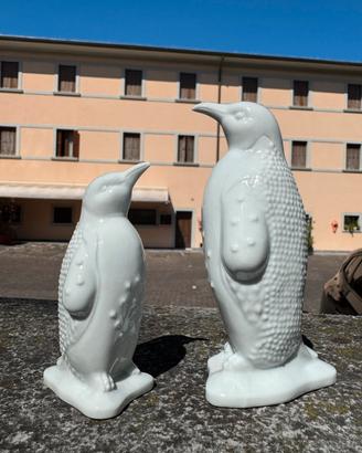Coppia pinguini decorativi ceramica bianca