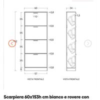 Scarpiera 60x153h cm bianco e rovere  4 ante 