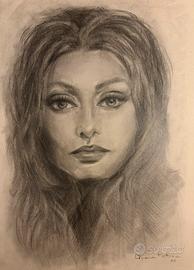 Quadro Carboncino Sophia Loren Stile Anni 60