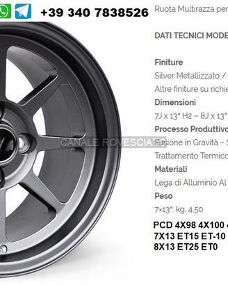 Cerchi SP13 7x 8X 13 FIAT BMW OPEL VW FORD PEUGEOT