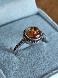 Anello Vintage argento S925 con Ambra Naturale