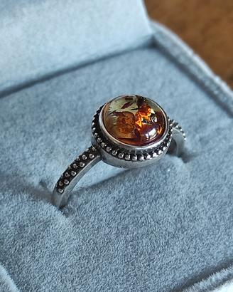 Anello Vintage argento S925 con Ambra Naturale