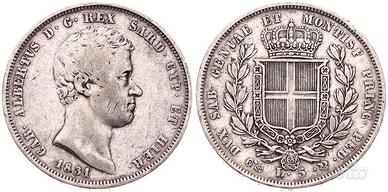 Carlo Alberto - 5 lire RR