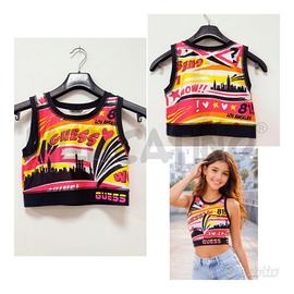 TOP CROP GUESS NERO/GIALLO/ARANCIO LOS ANGELES TAG