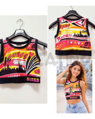TOP CROP GUESS NERO/GIALLO/ARANCIO LOS ANGELES TAG