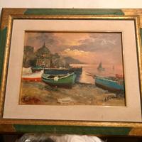Quadro barche olio su tela firmato