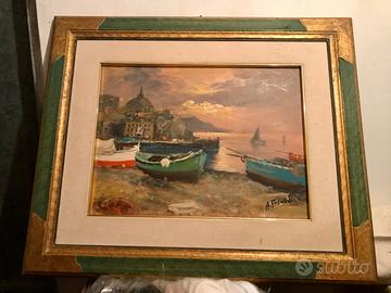 Quadro barche olio su tela firmato