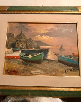 Quadro barche olio su tela firmato