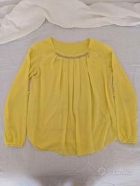 Blusa donna gialla M elegante strass e perle