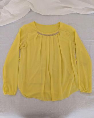 Blusa donna gialla M elegante strass e perle