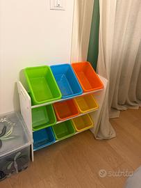 Scaffale in Legno con 9 Cestoni Porta Giocattoli