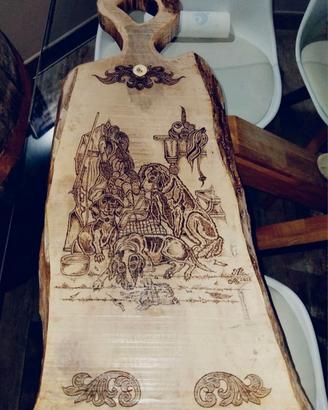 TAGLIERE CACCIA IN LEGNO MASSELLO ANTICO DI OLMO