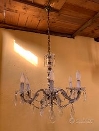 Lampadario sospensione vetro e ottone vintage