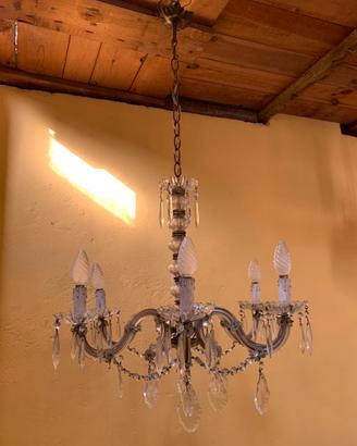 Lampadario sospensione vetro e ottone vintage