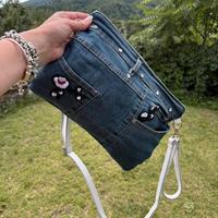Borsa fatta con pantaloni jeans - maniglie pelle