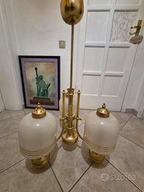 Lampadario anni 80  a sospensione dorato/vetro