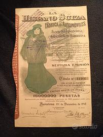 Spagna rarissimo certificato azionario d'epoca.
