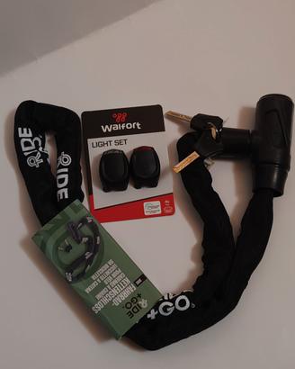 set Bici lucchetto a catena piu kit luci led 