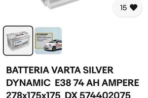 Batteria auto varta 12v 74 ah 750a
