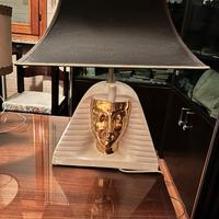 Lampada da tavolo vintage in ceramica con paralume