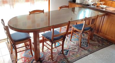 Tavolo da pranzo, legno e cristallo Made in Italy