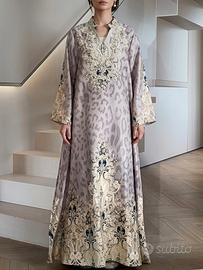 Abito lungo vestito elegante Abaya Kaftano perle 
