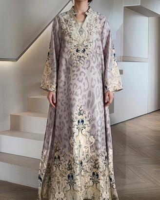 Abito lungo vestito elegante Abaya Kaftano perle 