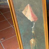 Quadro a olio vintage – vaso con fiore, cornice