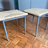 2 sgabelli sedute impagliate vimini gambe in ferro