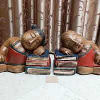 Statue bambino e donna Buddha in legno Thailand