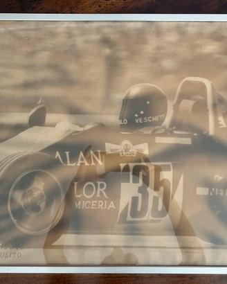 Quadro con Foto d'Epoca Auto da Corsa con Cornice