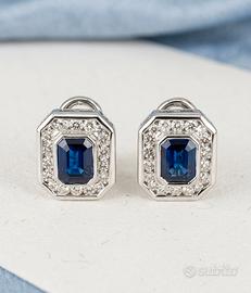 Orecchini Oro Bianco 18kt Zaffiri Blù e Diamanti