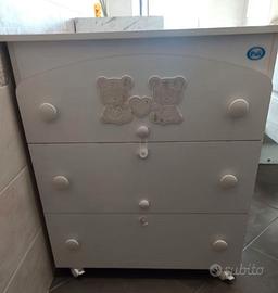 Culla, fasciatoio, paracolpi, lenzuolo pali