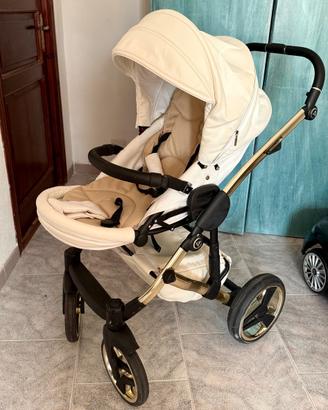 Passeggino trio Junama in pelle bianco