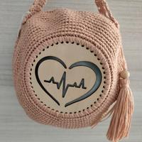 borsa in fettuccia, pochette color cipria