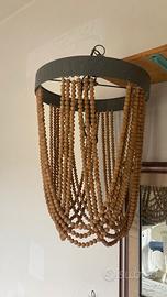 Lampadario a sospensione perline legno e metallo