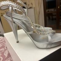 Sandali eleganti argento con tacco e strass