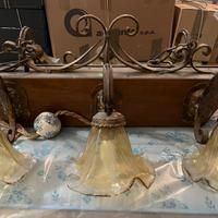 Lampadario country da taverna in legno e applique