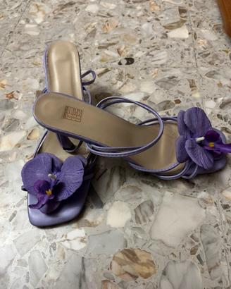 Sandali con tacco lilla con orchidea – Taglia 42