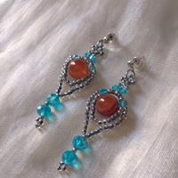 Orecchini Corniola Rosa stile Vintage Blu Cristal 
