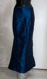 Gonna in raso blu modello sirena tg42/44