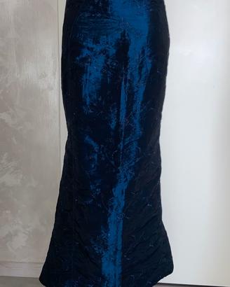 Gonna in raso blu modello sirena tg42/44