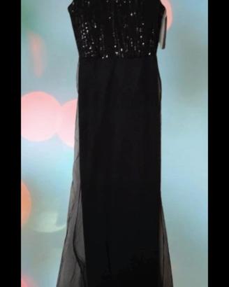 vestito elegante lungo nero con paillettes 