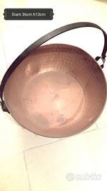 Antico paiolo in rame con manico originale