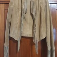 giacca corta in vera pelle scamosciata con frange 