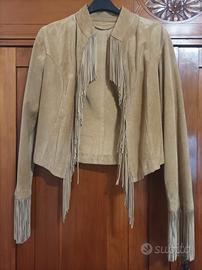 giacca corta in vera pelle scamosciata con frange 