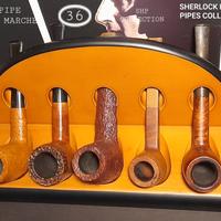 5 PIPE VARIE MARCHE + PORTA PIPE 5 POSTI IN LEGNO 