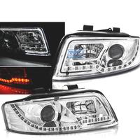 FARI PER AUDI A4 00-04 LUCI A TUBO LED CROMATE
