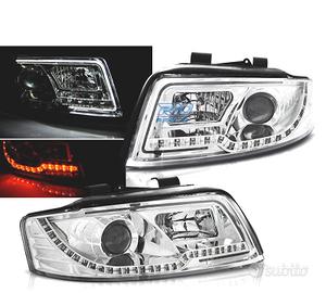 FARI PER AUDI A4 00-04 LUCI A TUBO LED CROMATE