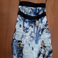 Vestito di raso blu variopinto. Taglia 40